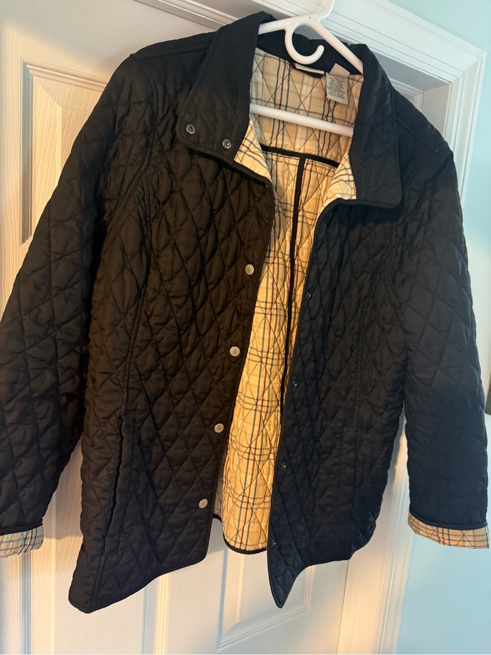 L.L. Bean Black Quilted Puffer Jacket with Plaid Lining
